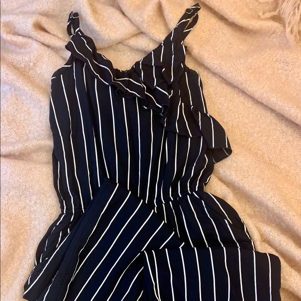 Dark Blue and White Striped Jumpsuit